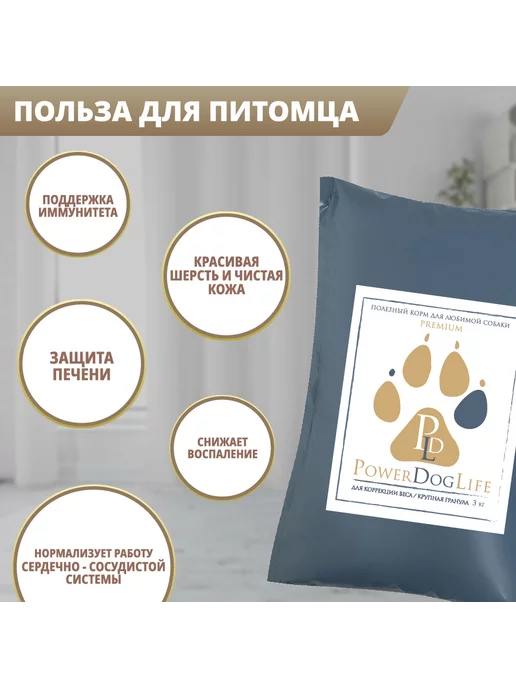 Сухой корм PowerDogLife Кг. Коррекция для собак, крупные, 1,5 кг, фото 4
