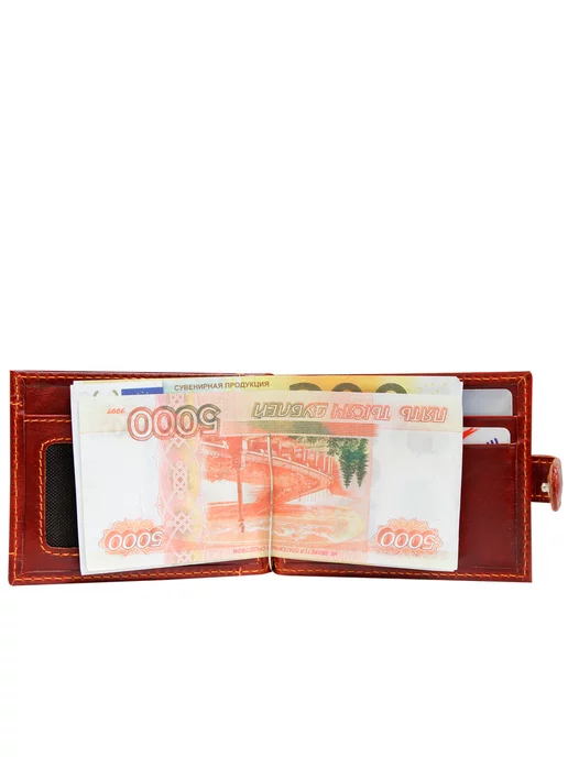 Forte Зажим для купюр с отделением для мелочи, кошелёк кожаный, оранжевый, фото 6