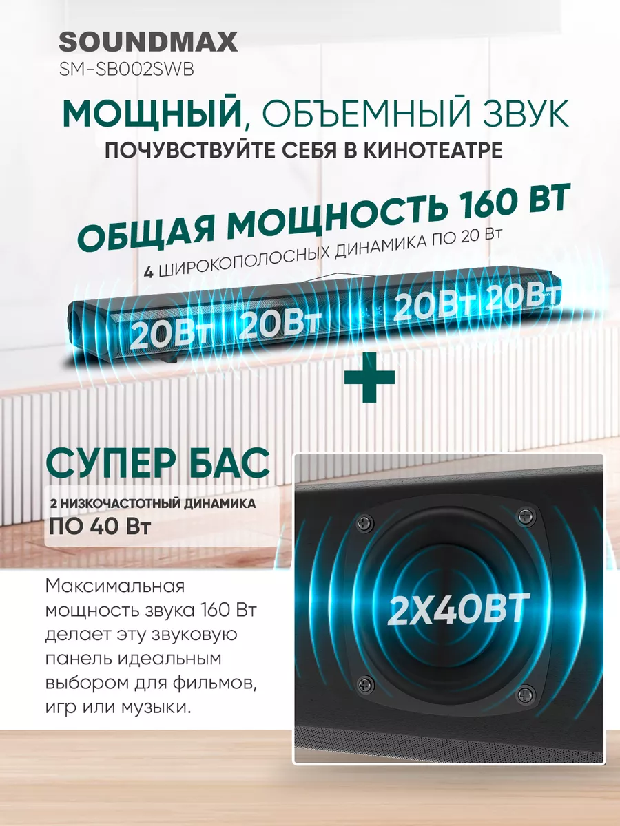 Саундбар для телевизора SM-SB002SWB, домашний кинотеатр Soundmax 207191535  купить за 7 590 ₽ в интернет-магазине Wildberries