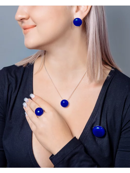 L-Silver Серебряная брошь-подвеска с синим агатом, серебристый, фото 5