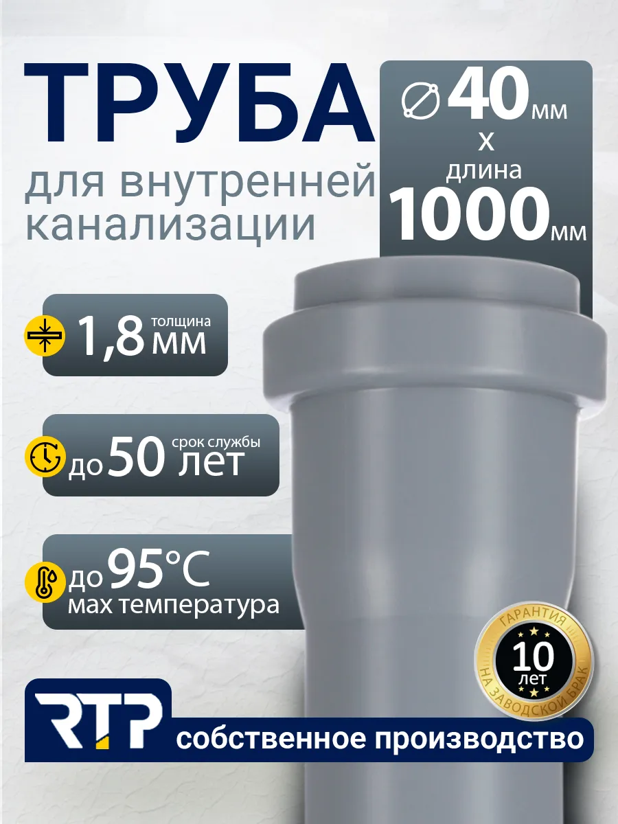 Труба канализационная ВК ПП 40х1,8х1000