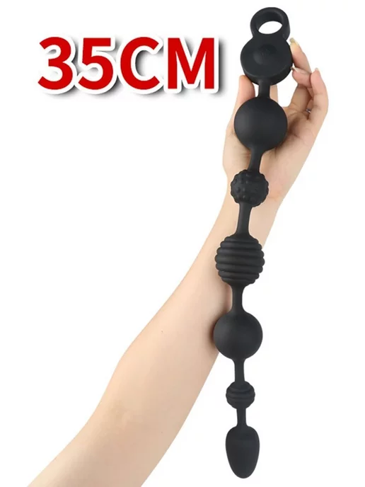 Trestsex Большая анальная цепочка BLACK ANAL BEADS VIBRO 43см, черный, фото 2