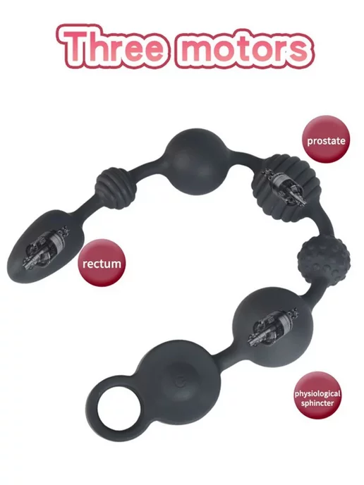 Trestsex Большая анальная цепочка BLACK ANAL BEADS VIBRO 43см, черный, фото 3