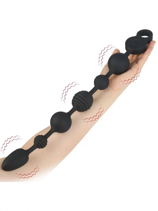 Trestsex Большая анальная цепочка BLACK ANAL BEADS VIBRO 43см, черный, фото 4