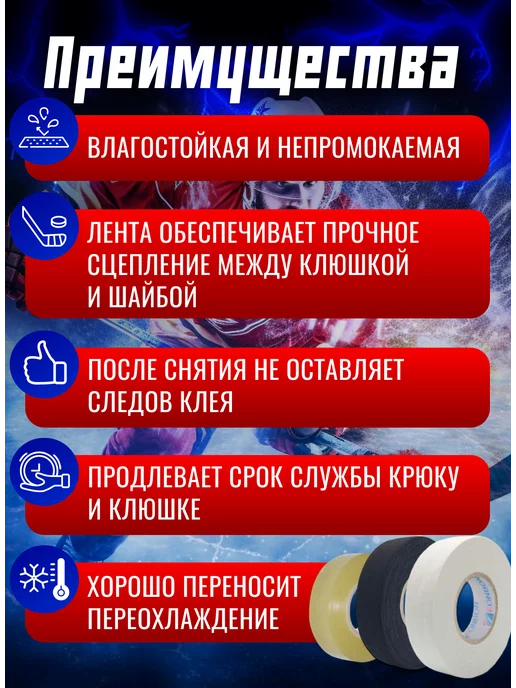 Hockey Shop Лента хоккейная обмотка для клюшки комплект 3шт, 3 шт, фото 3