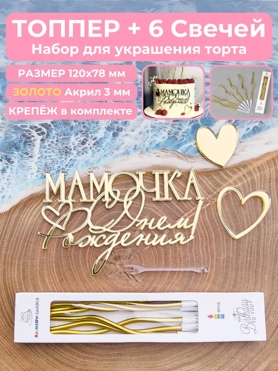 Топпер на торт с днем рождения мама
