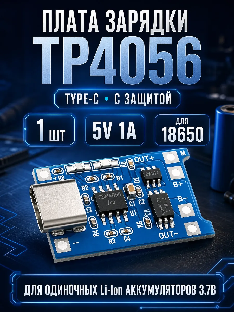 Плата зарядки TP4056 Type-C для 18650 1 шт с защитой
