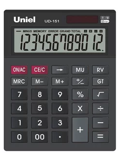 Uniel Настольный калькулятор UD-151K 12 разрядов Черный