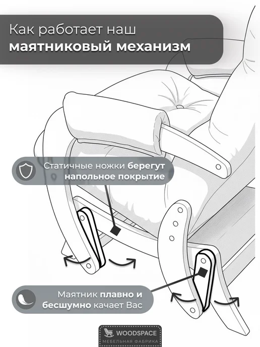 wood_space73 Кресло-качалка маятник с пуфом, для гостиной и спальни, белый, фото 4