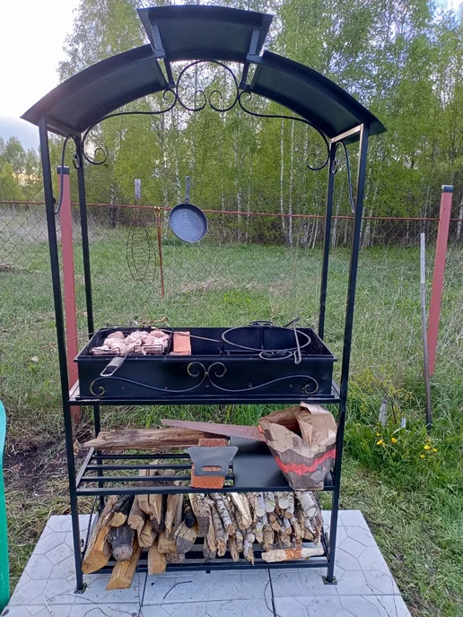 Kovmangal Мангал Изящный для дачи стационарный с крышей, черный, фото 7