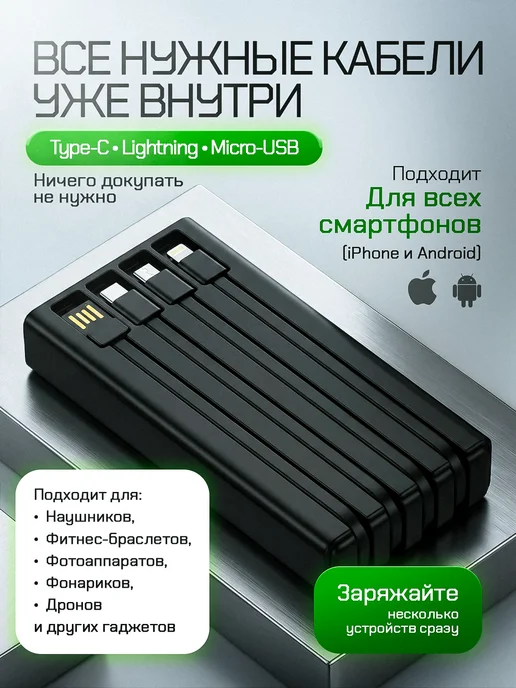 QuiZar повербанк для iphone, телефона 20000mah с быстрой зарядкой, 20000 мАч, фото 4