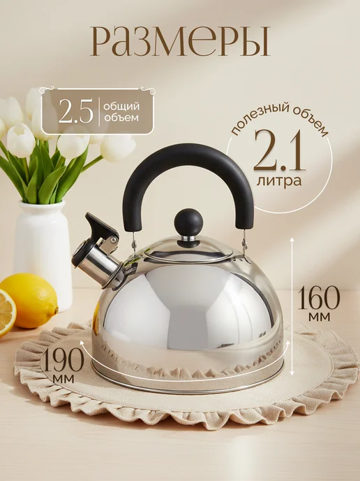 PERFECTO LINEA Чайник со свистком для плиты Holiday 2,5 л 52-121518, 2,5 л, фото 3