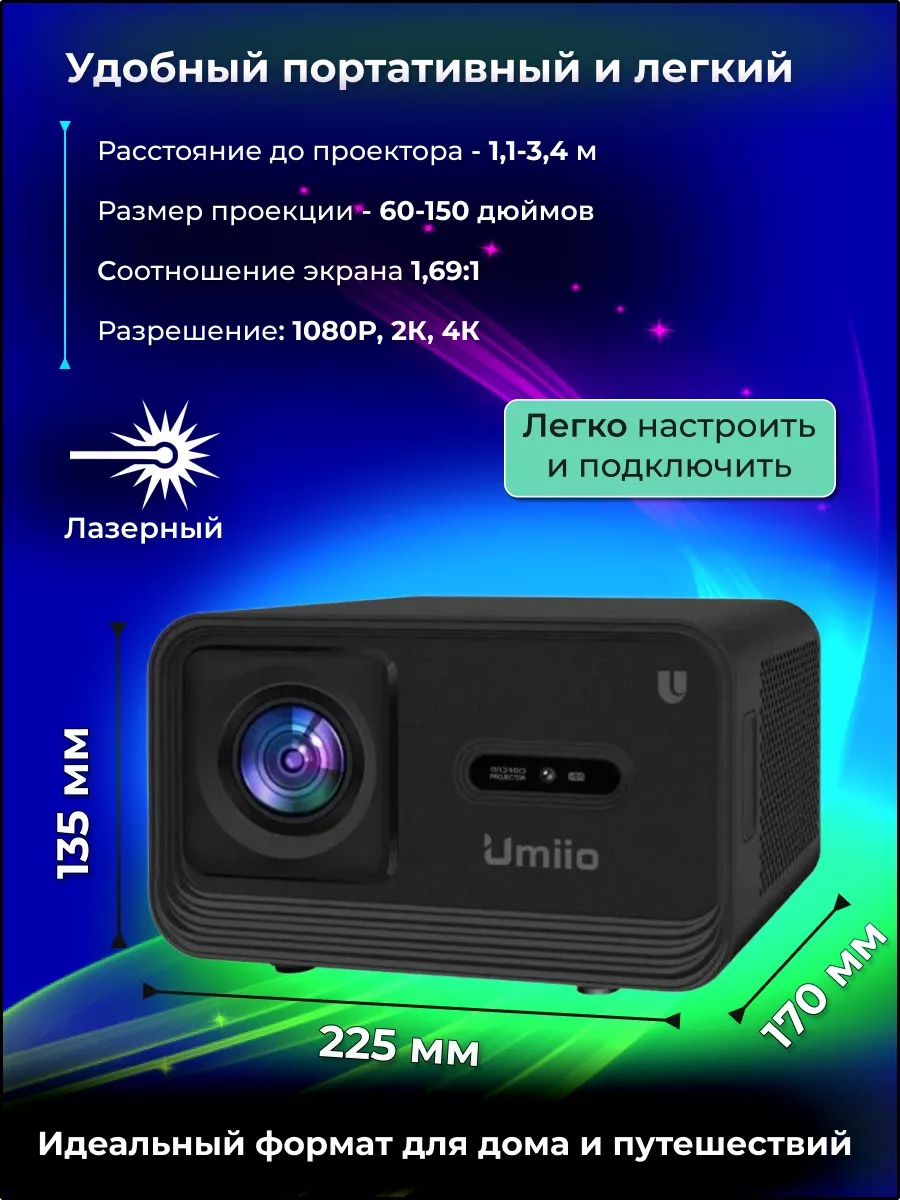 Мини проектор с HDMI Umiio U8 Pro 4K House3D 208072459 купить в  интернет-магазине Wildberries