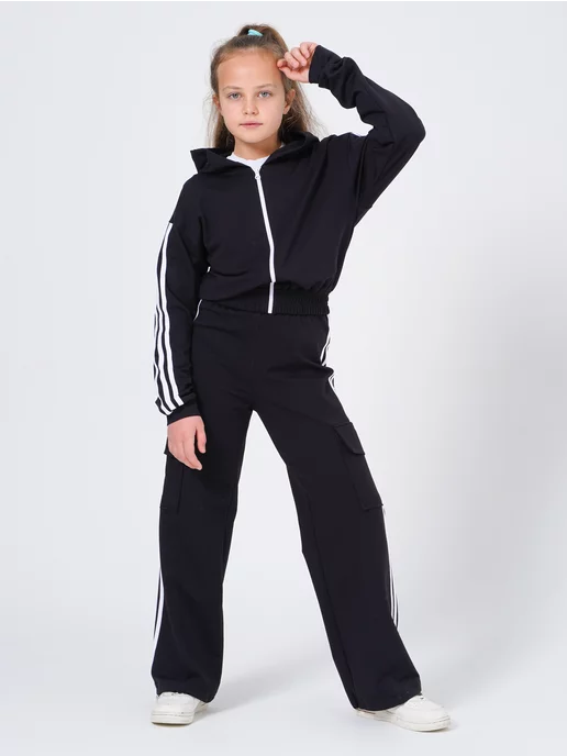 abm fashion Костюмы трикотажный с брюками палаццо, черный