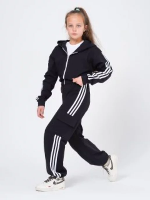 abm fashion Костюмы трикотажный с брюками палаццо, черный, фото 2