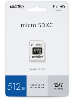 Карта памяти 512 Гб micro sd для телефона и др с адаптером Smartbuy 208168535 купить за 3 420 ₽ в интернет-магазине Wildberries