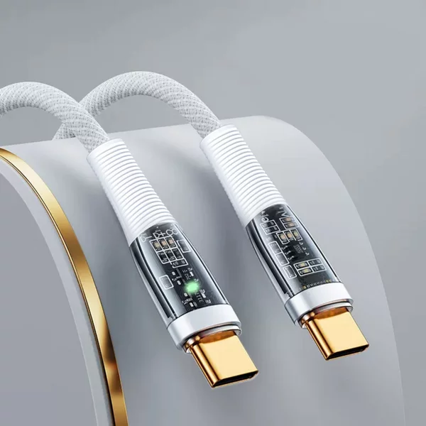 Кабель, 3 А, Type-C — Type-C, 66 W, прозрачный, 1 м
