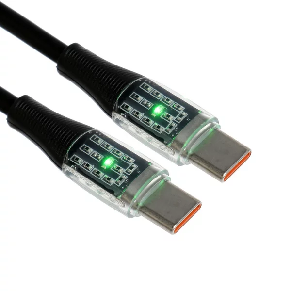 Кабель, 3 А, Type-C — Type-C, 66 W, прозрачный, 1 м