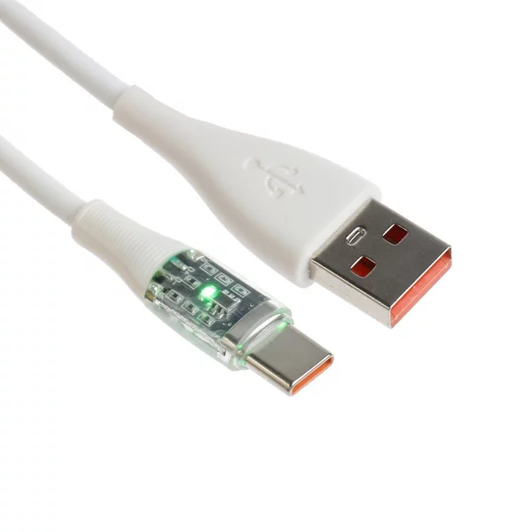 Кабель, 3 А, Type-C — USB, прозрачный, 1 м