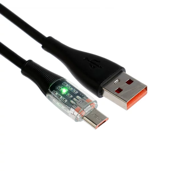 Кабель, 2 А, MicroUSB — USB, прозрачный, 1 м
