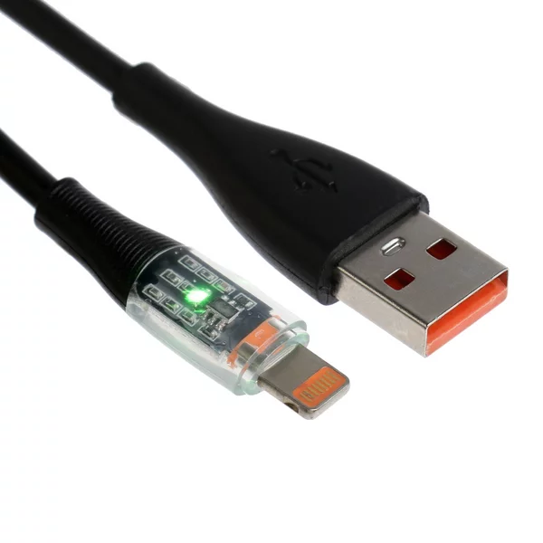 Кабель, 3 А, Lightning — USB, прозрачный, 1 м