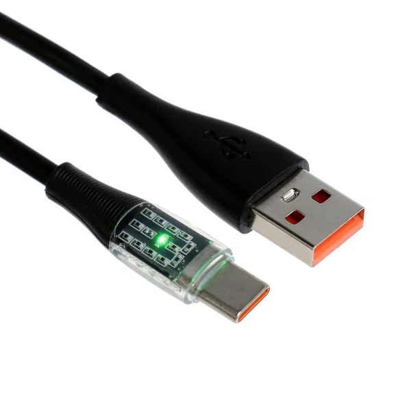 Кабель, 3 А, Type-C — USB, прозрачный, 1 м