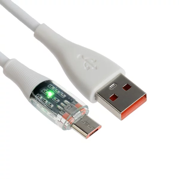 Кабель, 2 А, MicroUSB — USB, прозрачный, 1 м