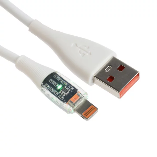 Кабель, 3 А, Lightning — USB, прозрачный, 1 м