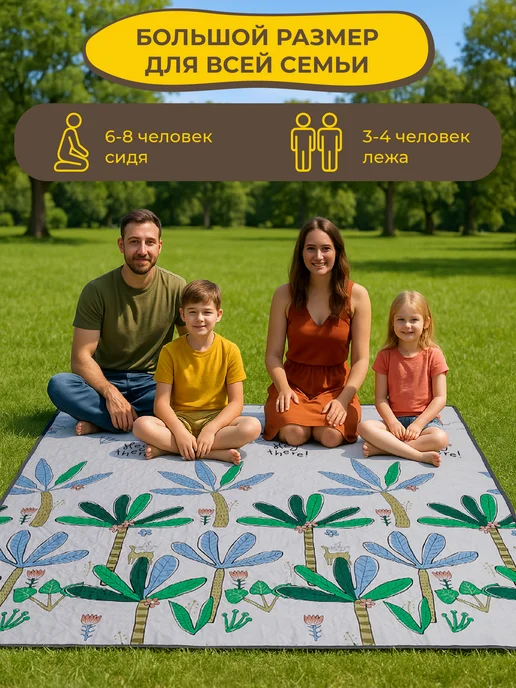 BENEGO Коврик для пляжа и пикника складной мягкий 200х200 пальмы, 200x200, фото 8