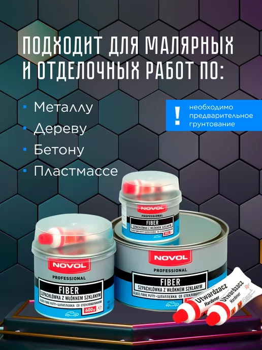 NOVOL Шпаклевка автомобильная со стекловолокном FIBER 0,2 кг, 1,8 кг, фото 4