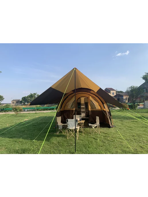 MirCamping - туризм и активный отдых Палатка Дом туристическая 4-8 местная двухслойная с тамбуром, желтый, фото 4