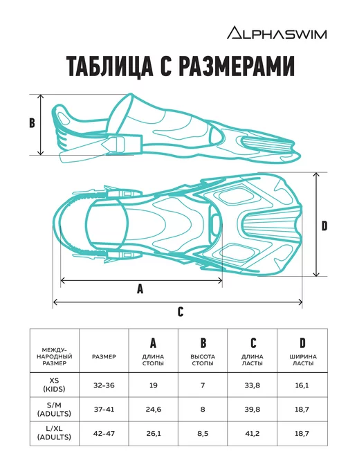 ALPHA SWIM ласты для плавания регулируемые для снорклинга, голубой, фото 3