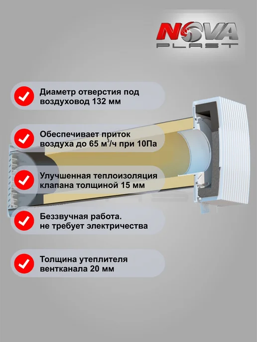 NOVAplast Приточный клапан вентиляции стеновой кив-125 Nova STYLE, белый, фото 3