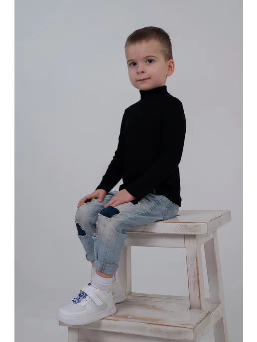 Babyson Водолазка трикотажная в рубчик, черный, фото 2