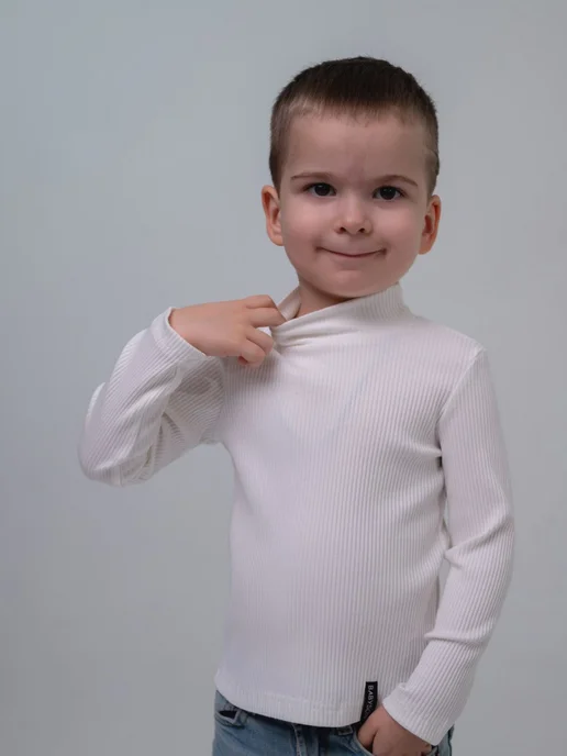 Babyson Водолазка трикотажная в рубчик, белый, фото 2