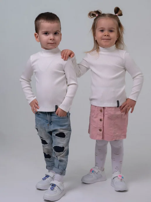 Babyson Водолазка трикотажная в рубчик, белый, фото 3
