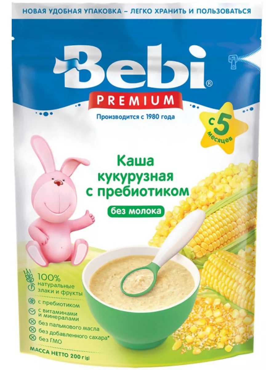 Безмолочная каша Кукурузная c пребиотиком с 5 мес. 200 г Bebi 208380772  купить за 506 ₽ в интернет-магазине Wildberries