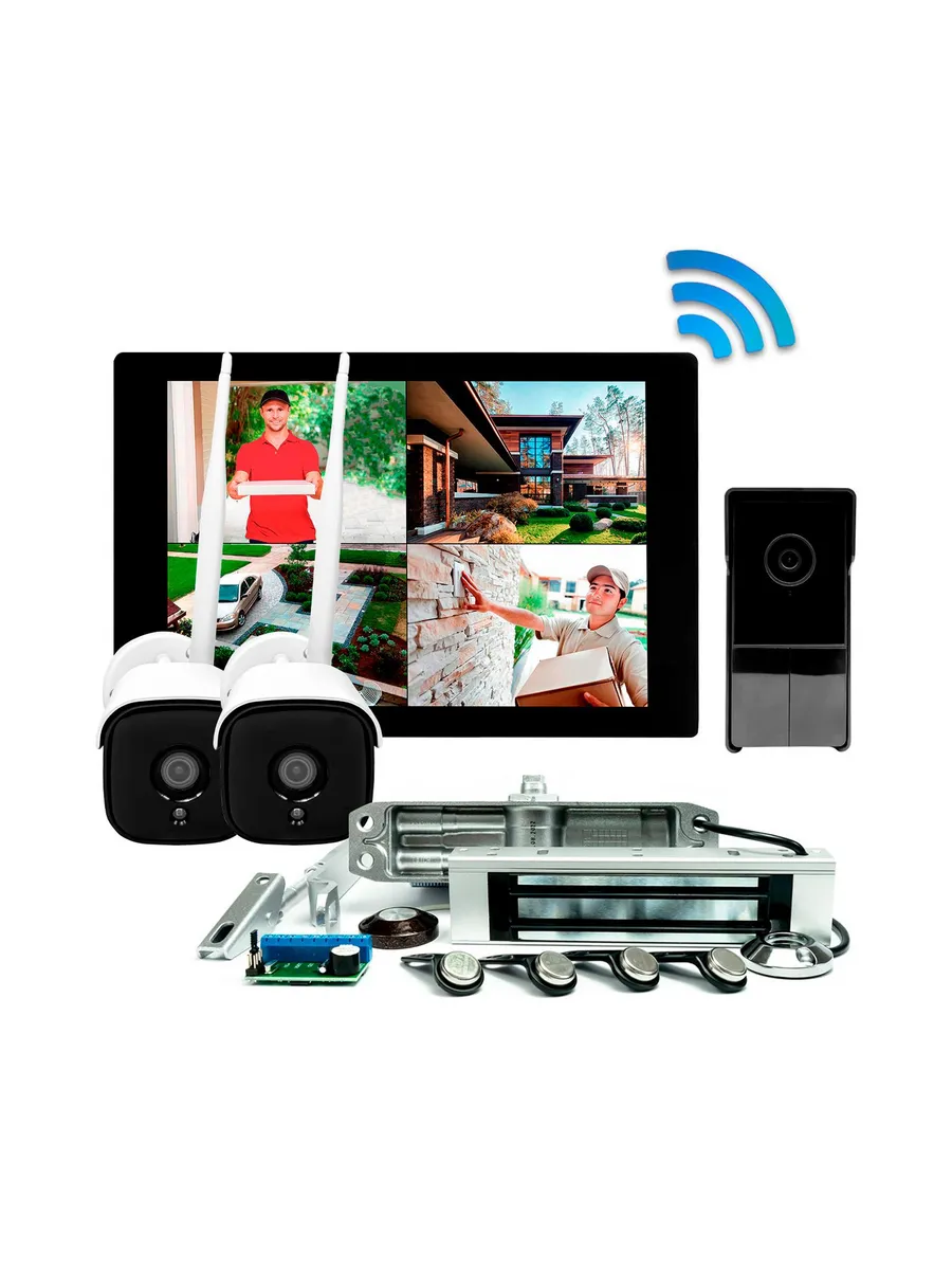 Комплект WiFi домофон с ДВУМЯ камерами и замком Sky 1+2+400G