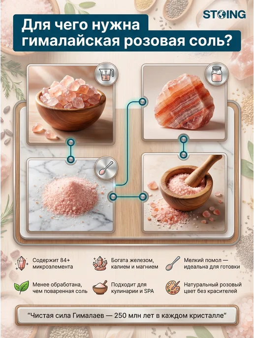 STOING Соль гималайская розовая пищевая мелкая помол 0 СТОИНГ 1 кг, 1 кг, фото 2