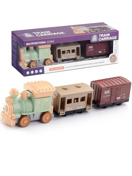 ESSA TOYS Игрушка поезд детский 40 см с вагонами со светом и звуком, зеленый, фото 4