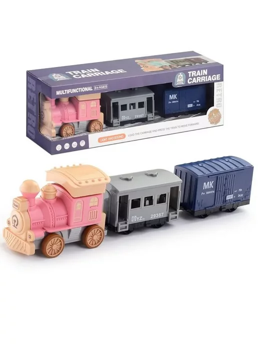 ESSA TOYS Игрушка поезд детский 40 см с вагонами со светом и звуком, зеленый, фото 5