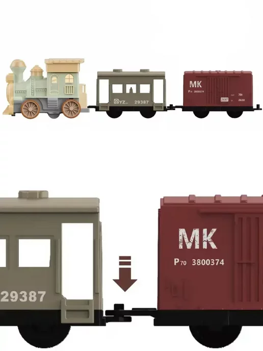 ESSA TOYS Игрушка поезд детский 40 см с вагонами со светом и звуком, зеленый, фото 7