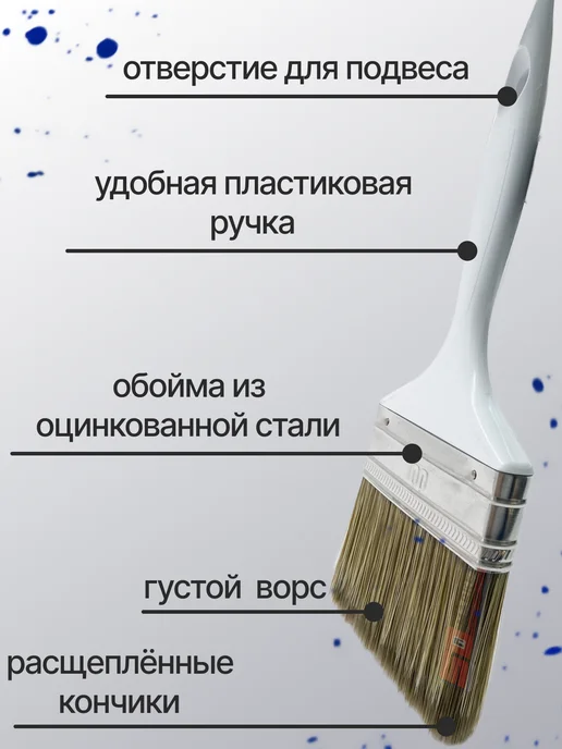 DECOR инструменты Кисть для покраски стен и мебели 10 см, белый, фото 5