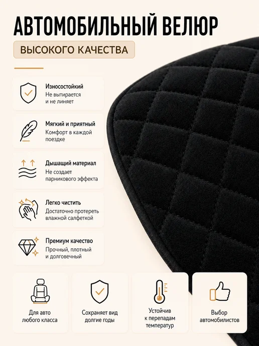 Автопошив Накидки на задний ряд автомобиля из велюра, черный, фото 7
