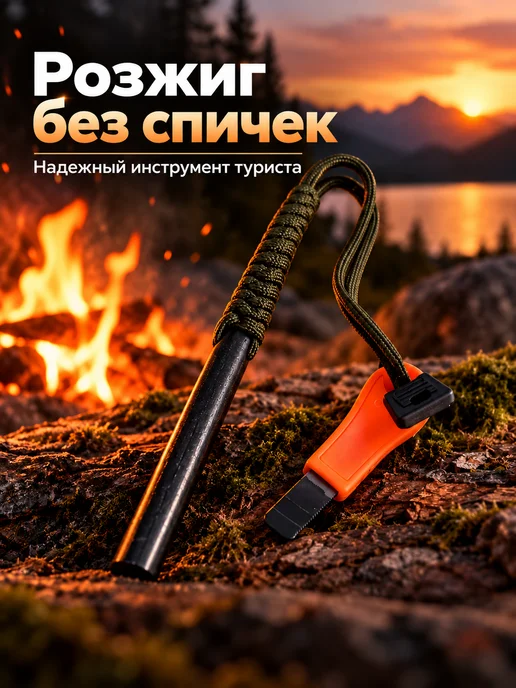 Simple Hike Огниво туристическое большое с кресалом для розжига костра, черный, фото 4