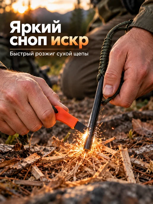 Simple Hike Огниво туристическое большое с кресалом для розжига костра, черный, фото 6