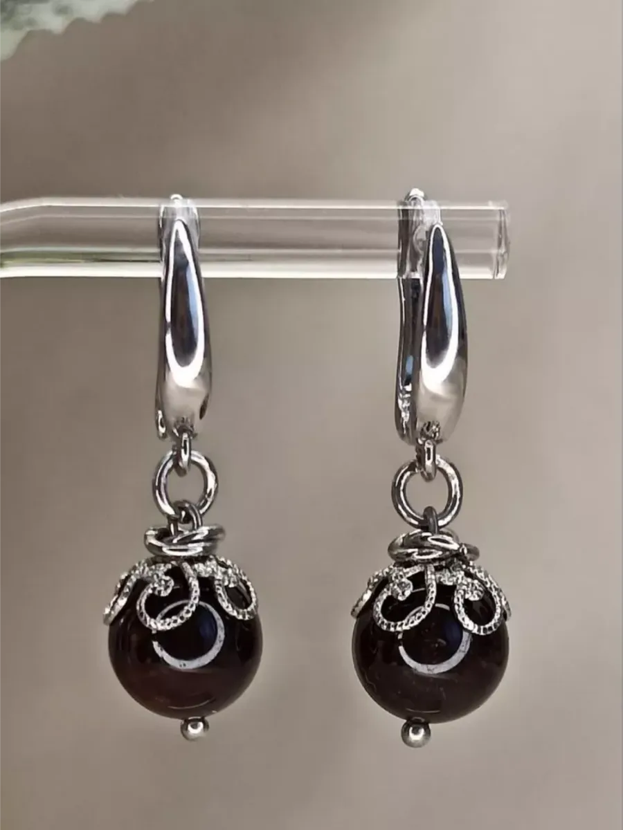Серьги из натуральных камней граната