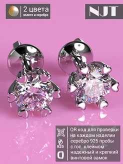 Серьги гвоздики серебро 925 с фианитом NJT 208879190 купить за 1 233 ₽ в интернет-магазине Wildberries