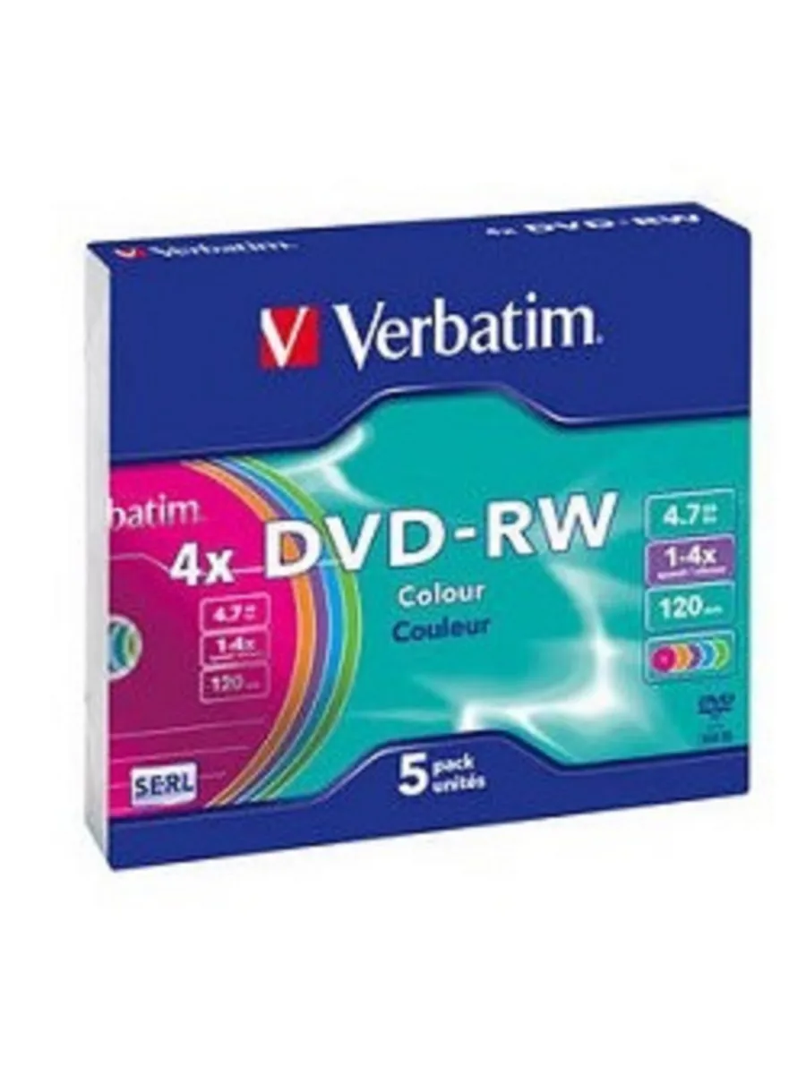 Verbatim Диск Диск DVD-RW 4x, Colour, Slim, 5шт,(43563)