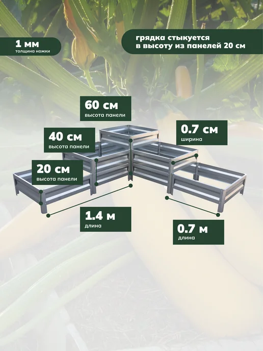 globgarden Грядка-клумба оцинкованная усиленная трехъярусная 0,7х3,5 м, 0.7x3.5 м, фото 2